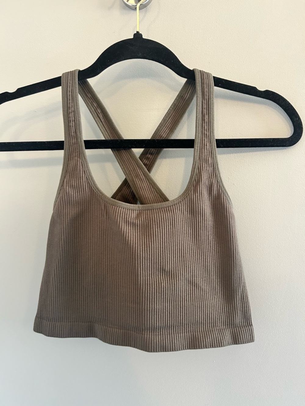 Spiritual Gangster Ribbed Crisscross Sports Bra Sports Tank Top - Taupe size M/L